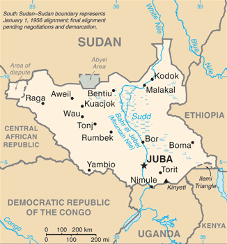 南スーダンの地図